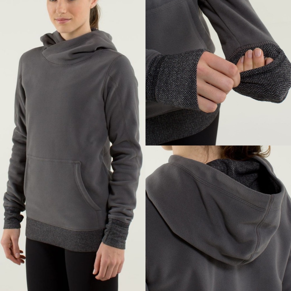 Lululemon Runaway Fleece Hoodie Sweatshirt Womens Size 6 Soot Light Grey‎ Hooded